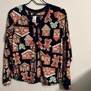 Disney Mickey Christmas Gingerbread Pajama Shirt Size M 8/10